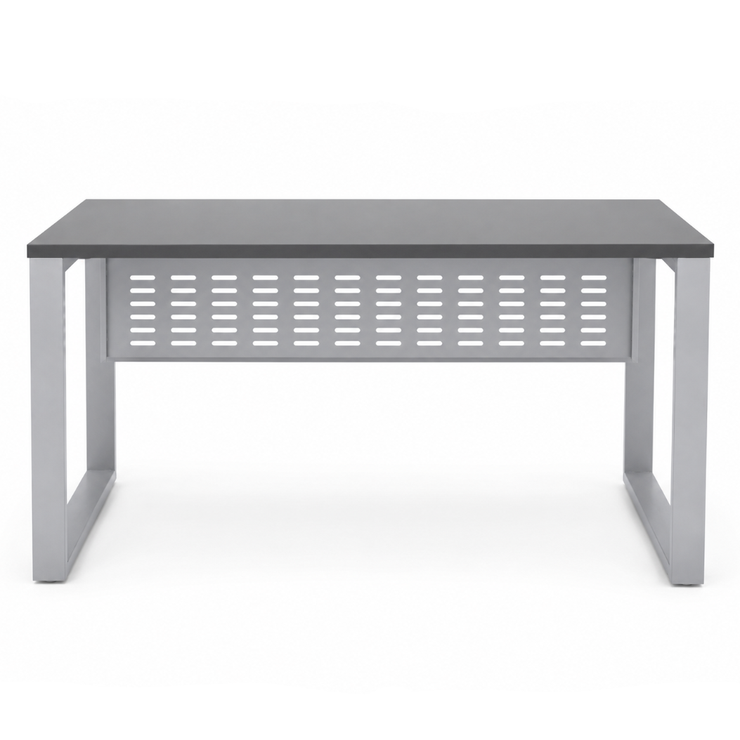 Gray metal table on a white background