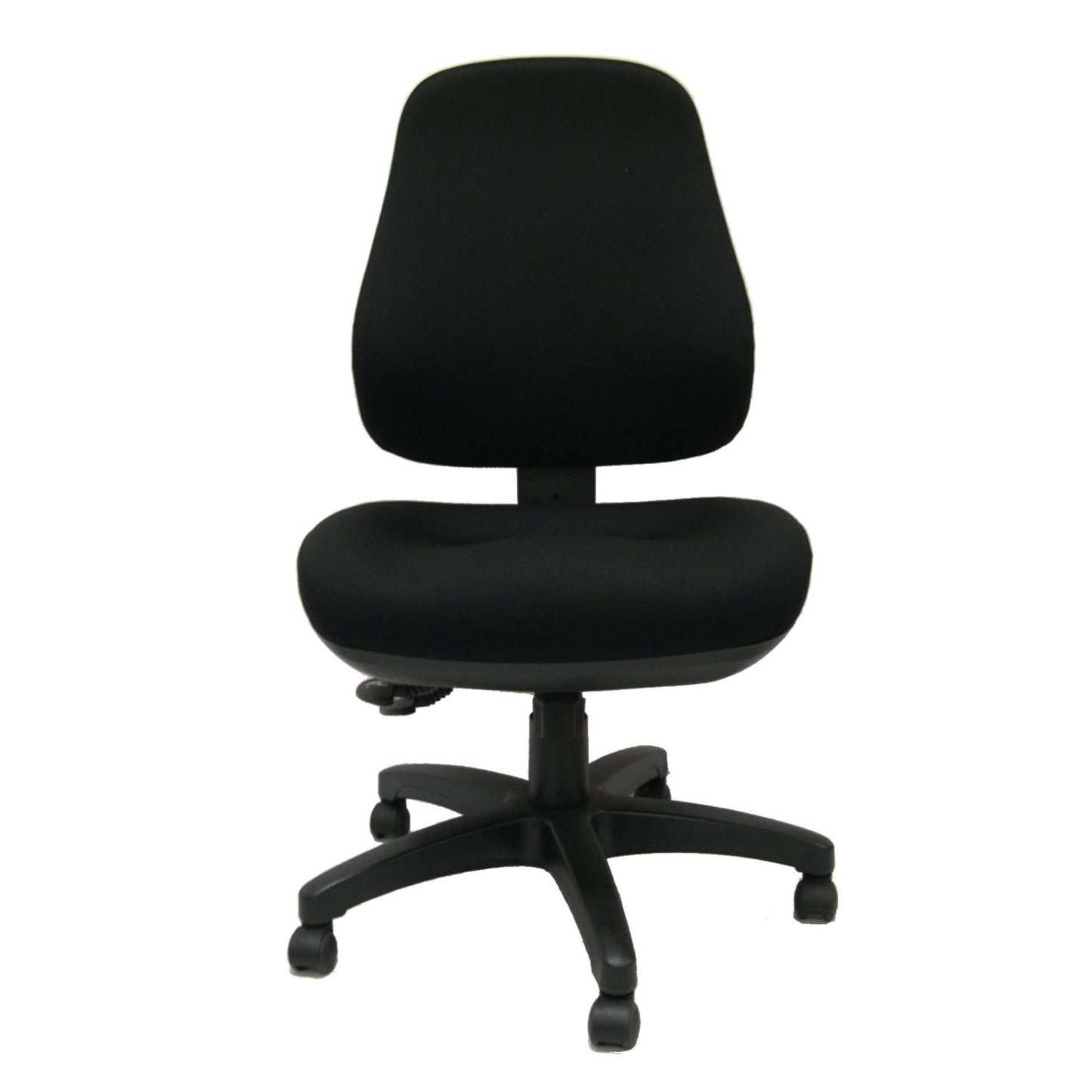 Black office chair with big cushion seat on a white background