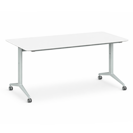 White Office Flip Table with white legs on castors