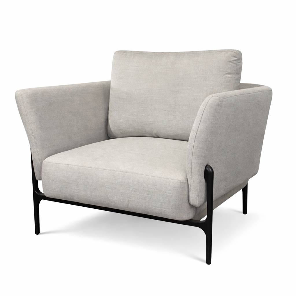 Gray armchair with black legs on a white background