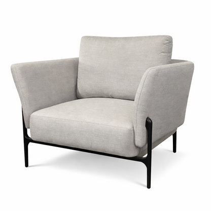 Gray armchair with black legs on a white background