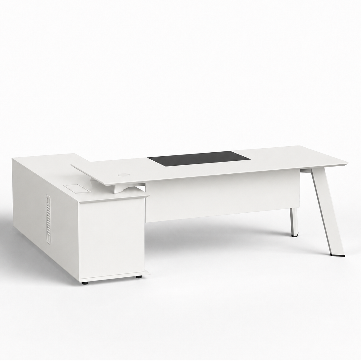 White office desk with a white top on a white background