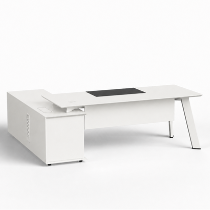 White office desk with a white top on a white background