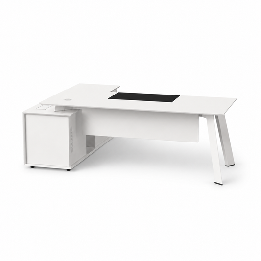 White executive office desk on a white background