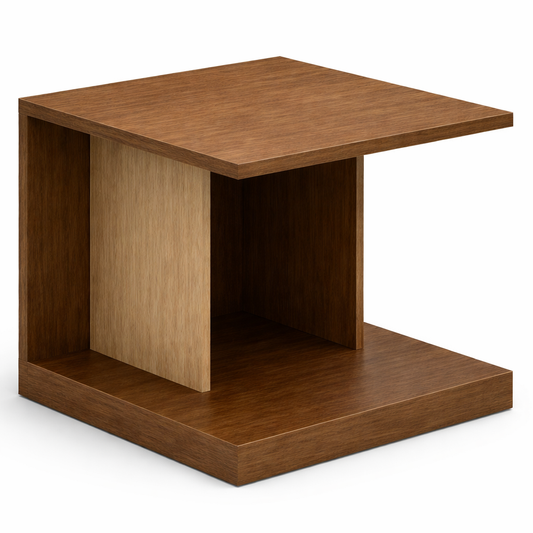 Wooden side table with a white background