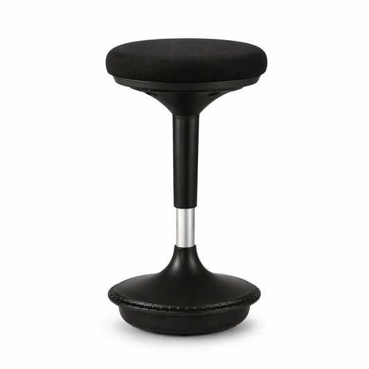 Black adjustable height stool on a white background