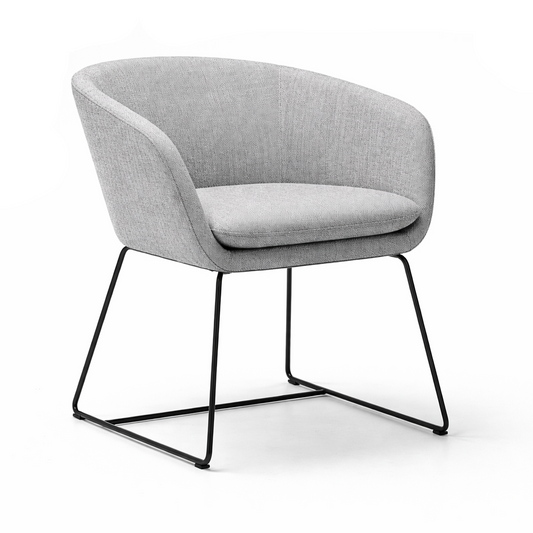 Gray armchair with black metal legs on a white background