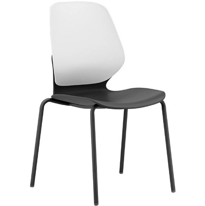 Modern chair with a white backrest and black seat and legs on a white background