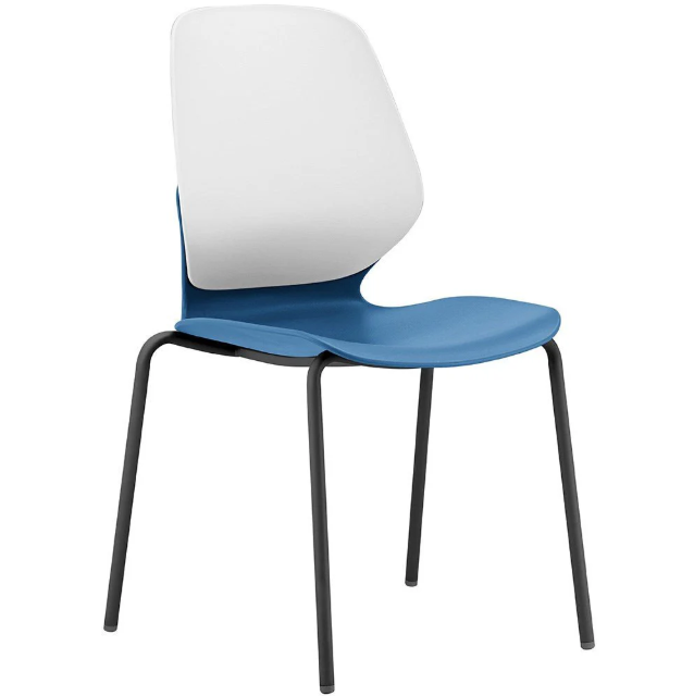 Chair with white backrest and blue seat on a white background