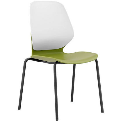 Modern chair with a white backrest and green seat on a white background