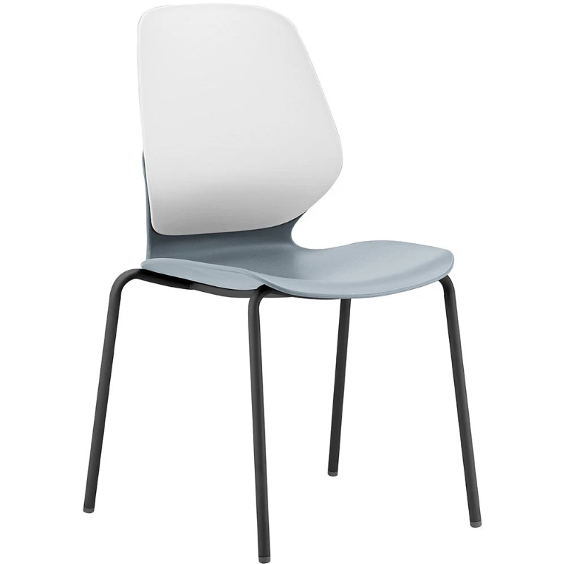 Modern chair with a white backrest and gray seat on a white background
