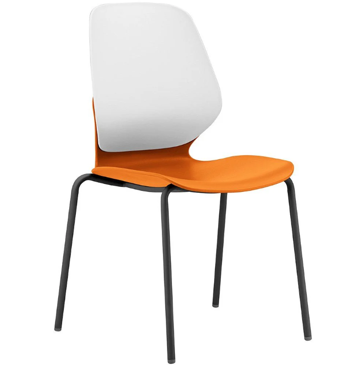 Chair with white backrest and orange seat on a white background
