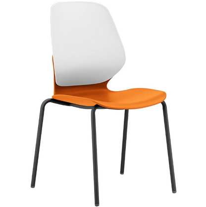 Chair with white backrest and orange seat on a white background