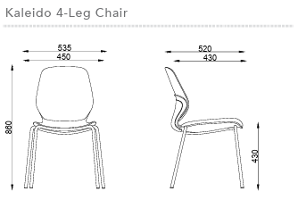 Technical drawing of Kaleido 4-Leg Chair with dimensions