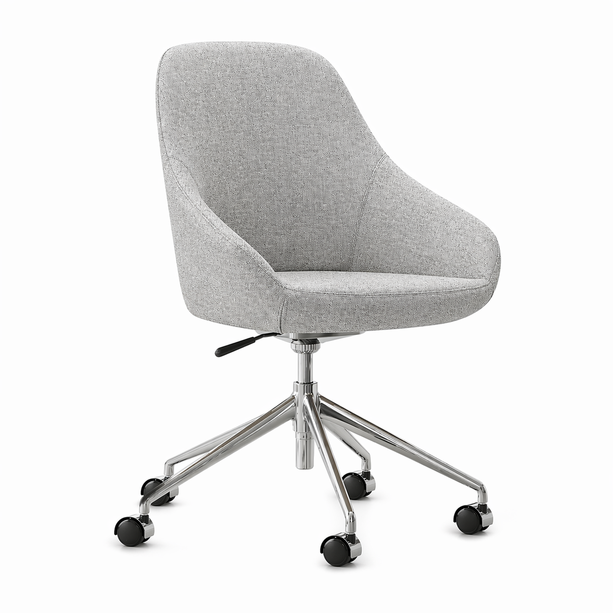 Gray office chair with a chrome base on a white background