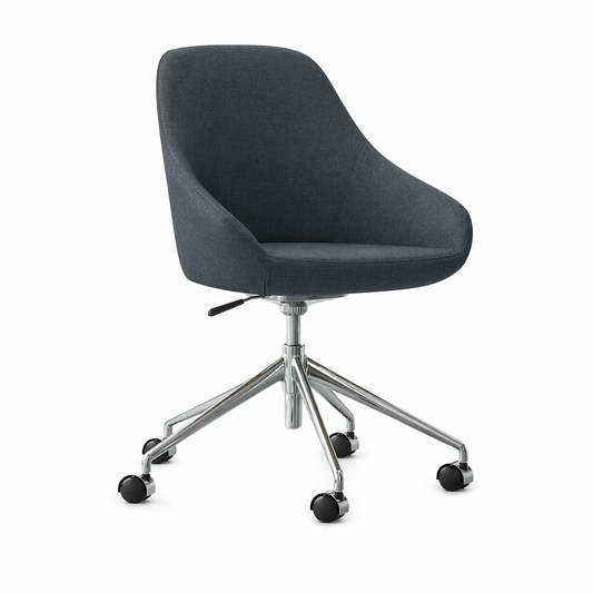 Blue office chair with chrome base on a white background