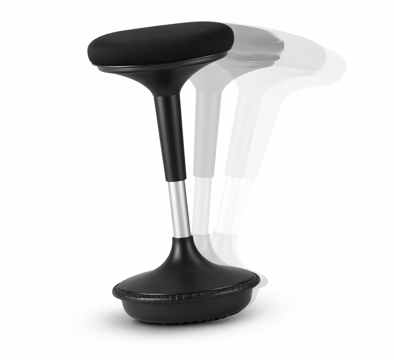 Black adjustable height stool on a white background