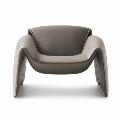 Modern grey chair with a unique design on a white background
