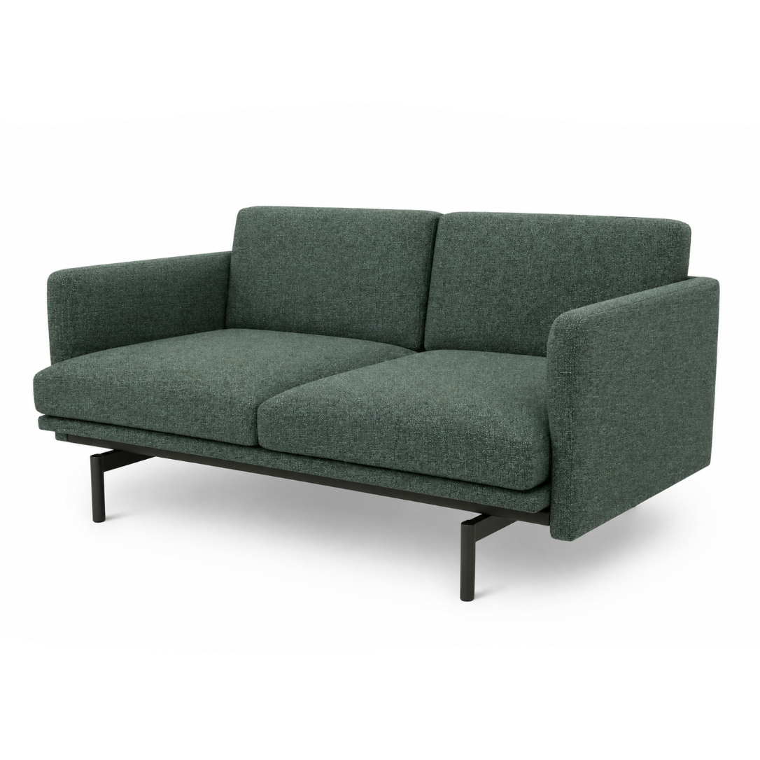 Green sofa with black metal legs on a white background