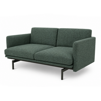 Green sofa with black metal legs on a white background