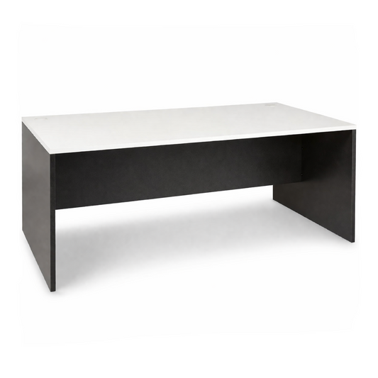 White desk with dark legs on a white background