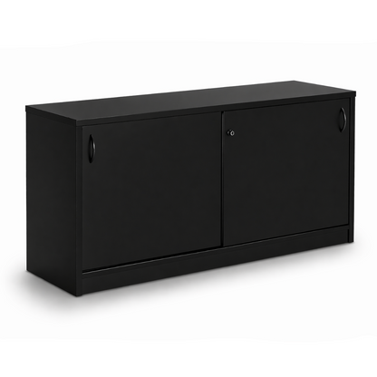 Black cabinet with two doors on a white background
