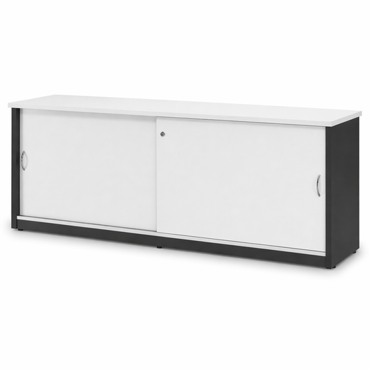 White office cabinet with sliding doors on a white background