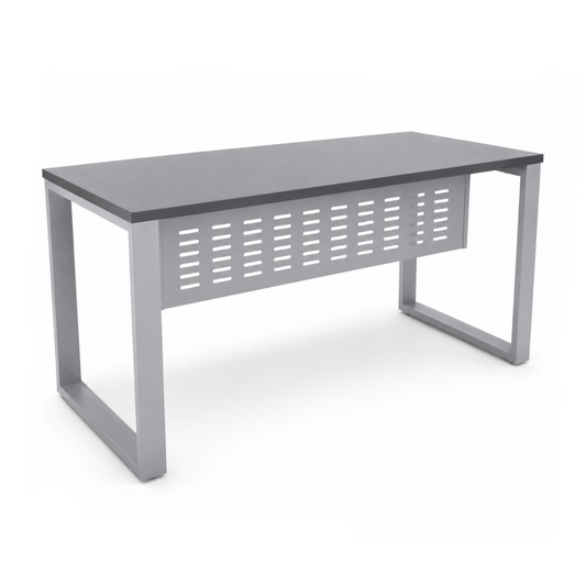 Gray desk with a white background