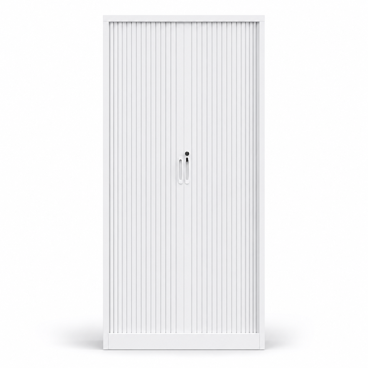 White vertical tambour cupboard on a white background