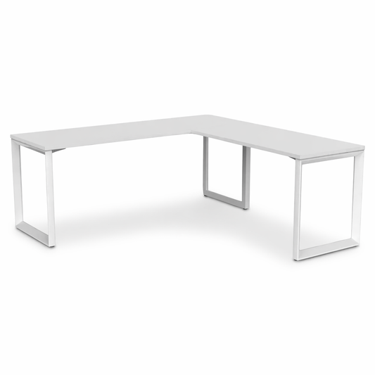 White L-shaped desk on a white background